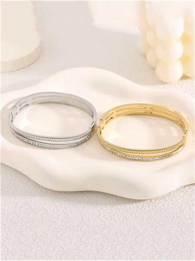 Pulsera rígida cadena de malla con circonitas - Acero inoxidable