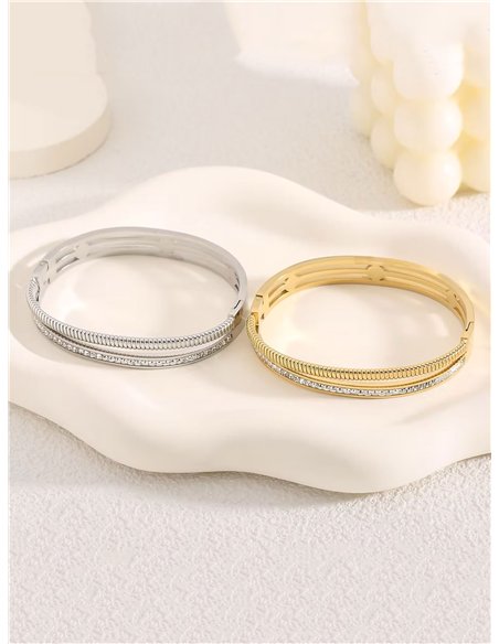 Pulsera rígida cadena de malla con circonitas - Acero inoxidable