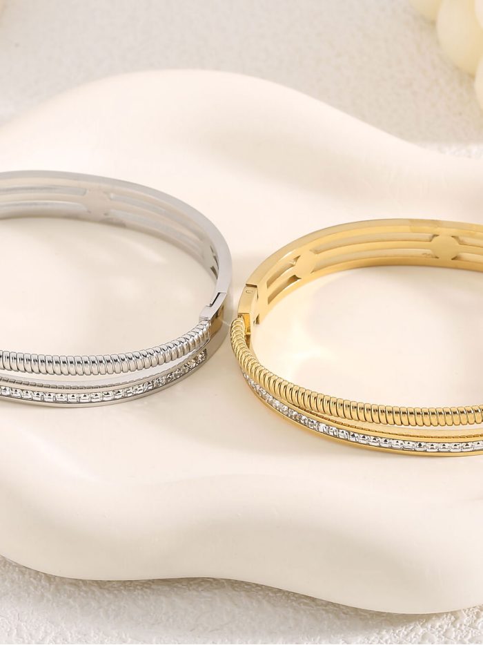 Pulsera rígida cadena de malla con circonitas - Acero inoxidable