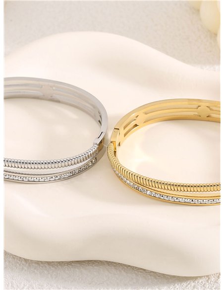 Pulsera rígida cadena de malla con circonitas - Acero inoxidable