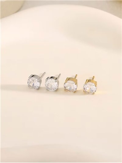 Pendientes redondos con circonitas - Acero inoxidable