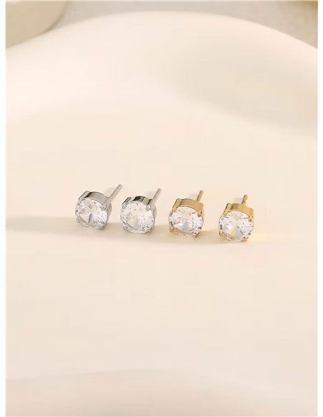 Pendientes redondos con circonitas - Acero inoxidable