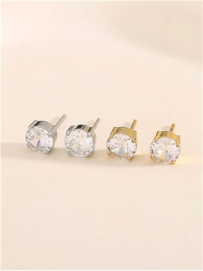 Pendientes redondos con circonitas - Acero inoxidable 2
