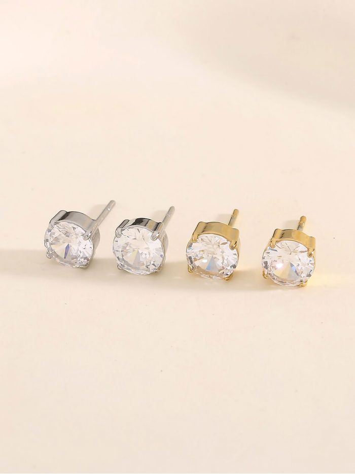 Pendientes redondos con circonitas - Acero inoxidable