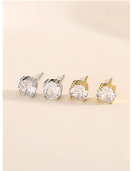 Pendientes redondos con circonitas - Acero inoxidable