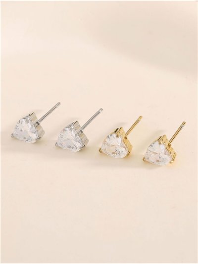 Pendientes corazón con circonitas - Acero inoxidable 2