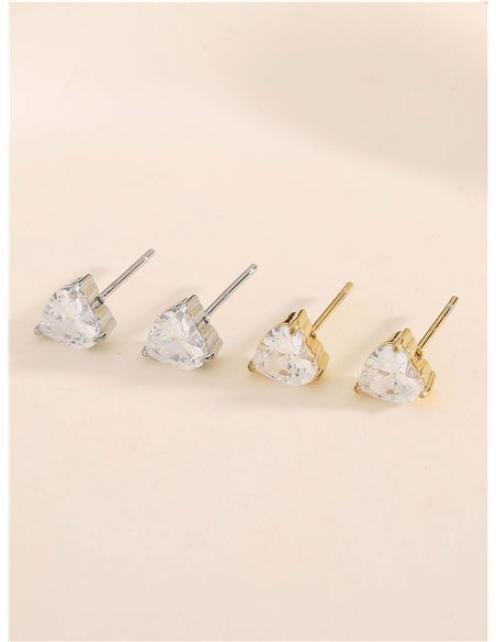 Pendientes corazón con circonitas - Acero inoxidable