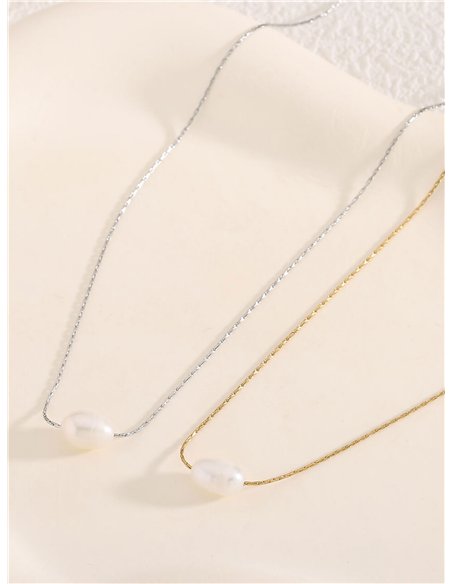 Collar cadena perla - Acero inoxidable