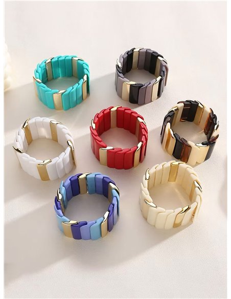 Pulsera elástica ancha de resina con segmentos dorados