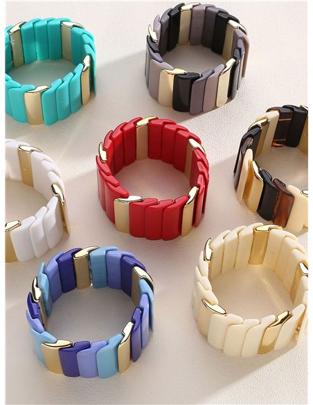 Pulsera elástica ancha de resina con segmentos dorados