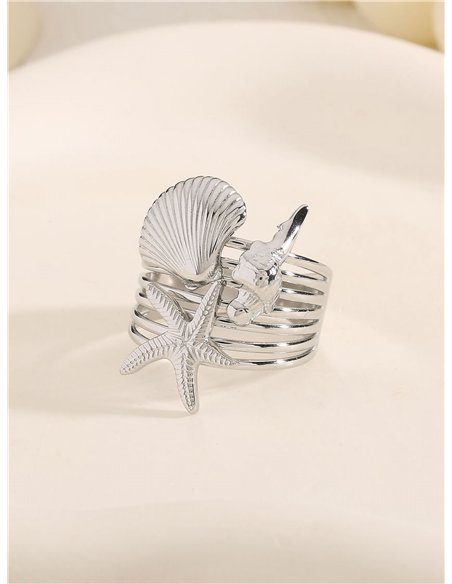 Anillo conchas y estrella de mar - Acero inoxidable
