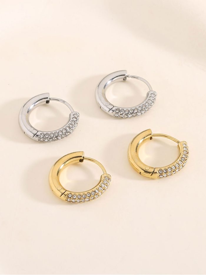 Pendientes aros con circonitas - Acero inoxidable