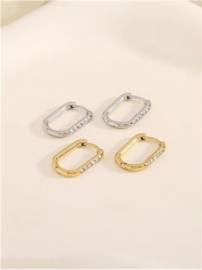 Pendientes aros rectangulares con circonitas - Acero inoxidable