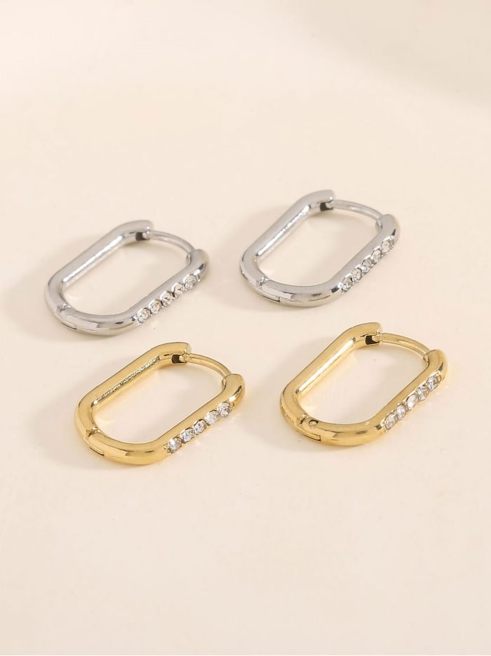 Pendientes aros rectangulares con circonitas - Acero inoxidable