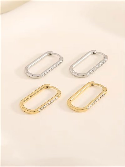 Pendientes aros rectangulares con circonitas - Acero inoxidable