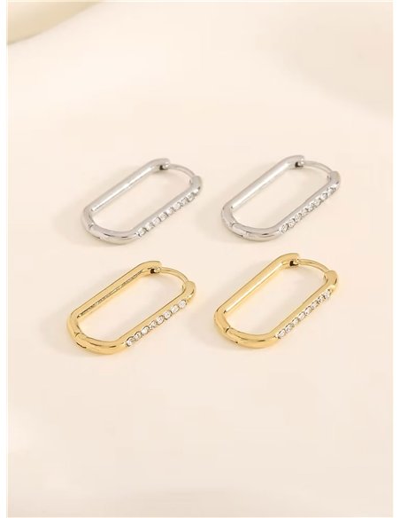 Pendientes aros rectangulares con circonitas - Acero inoxidable