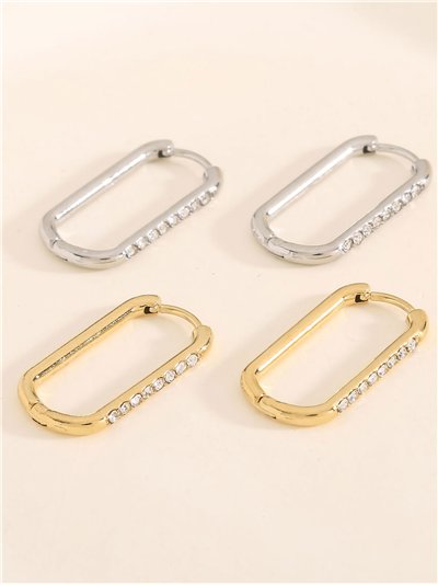 Pendientes aros rectangulares con circonitas - Acero inoxidable 2