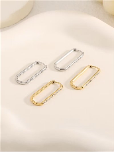 Pendientes aros alargados con circonitas - Acero inoxidable