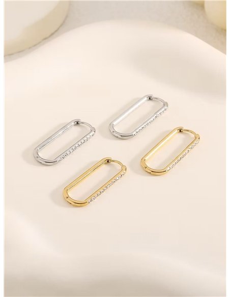 Pendientes aros alargados con circonitas - Acero inoxidable