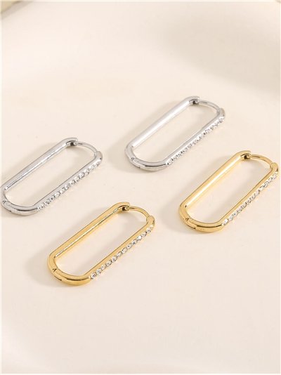 Pendientes aros alargados con circonitas - Acero inoxidable 2