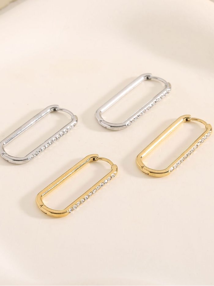 Pendientes aros alargados con circonitas - Acero inoxidable