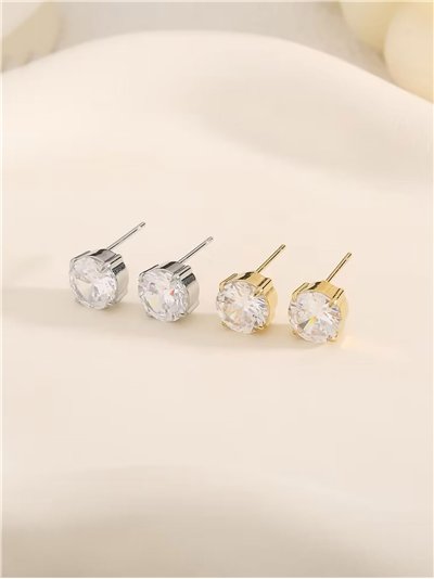 Pendientes redondos con circonitas - Acero inoxidable