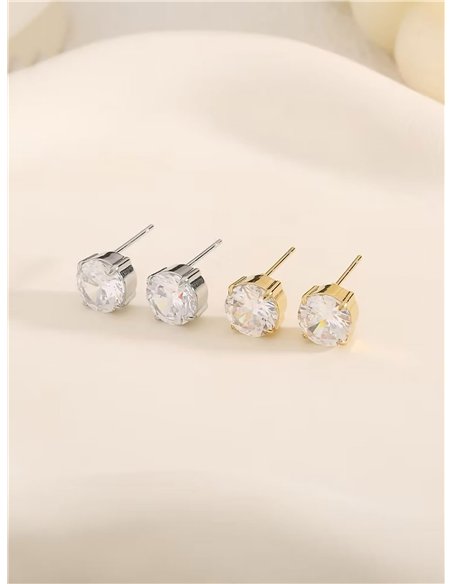 Pendientes redondos con circonitas - Acero inoxidable