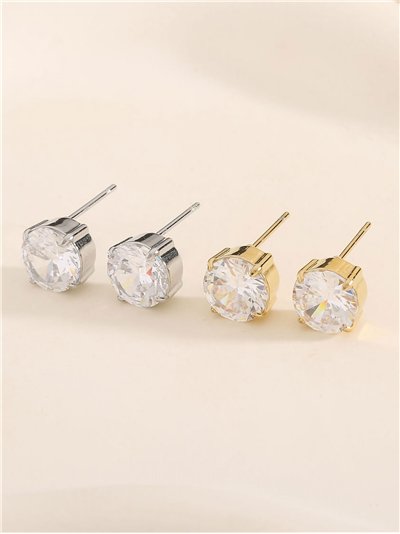 Pendientes redondos con circonitas - Acero inoxidable 2