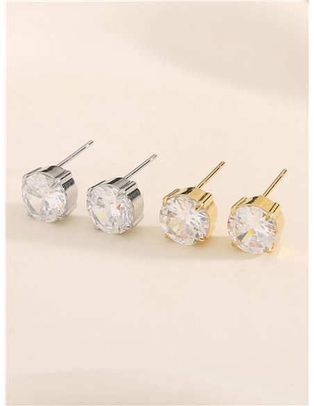 Pendientes redondos con circonitas - Acero inoxidable