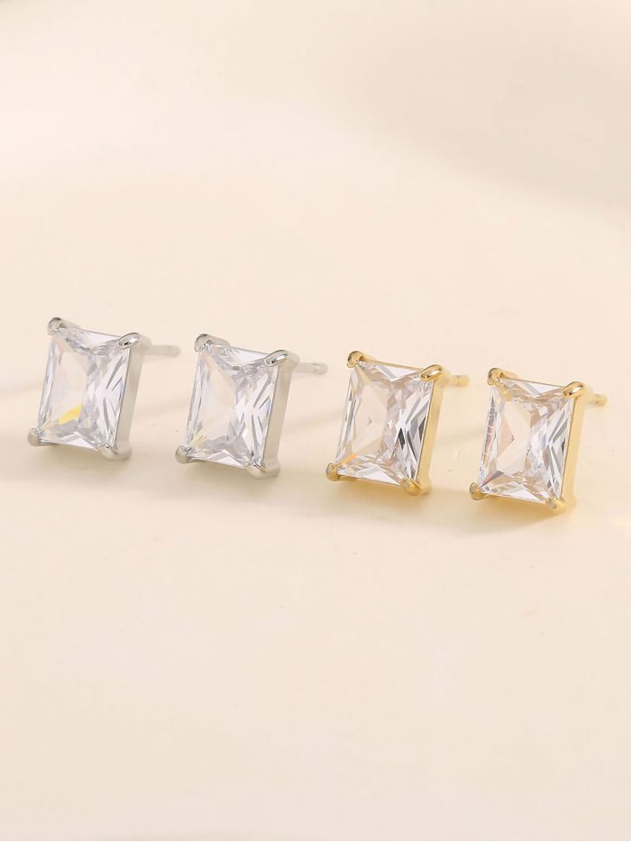 Pendientes rectangulares con circonitas - Acero inoxidable