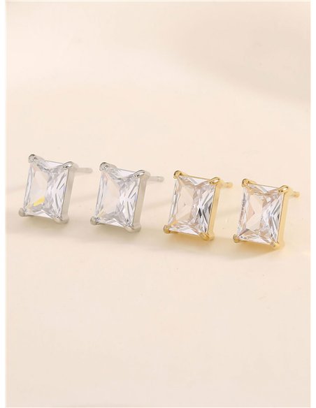 Pendientes rectangulares con circonitas - Acero inoxidable