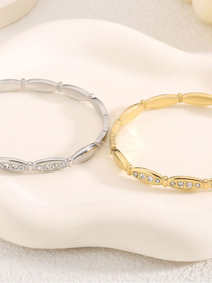 Pulsera rígida ovaladas con circonitas - Acero inoxidable