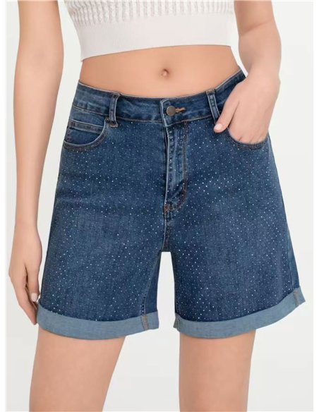 Short denim strass bajo acabado en vuelta