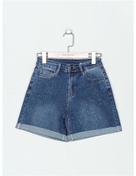 Short denim strass bajo acabado en vuelta