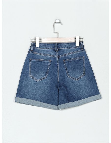 Short denim strass bajo acabado en vuelta