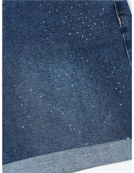 Short denim strass bajo acabado en vuelta