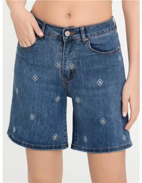 Bermuda denim rombos bordados