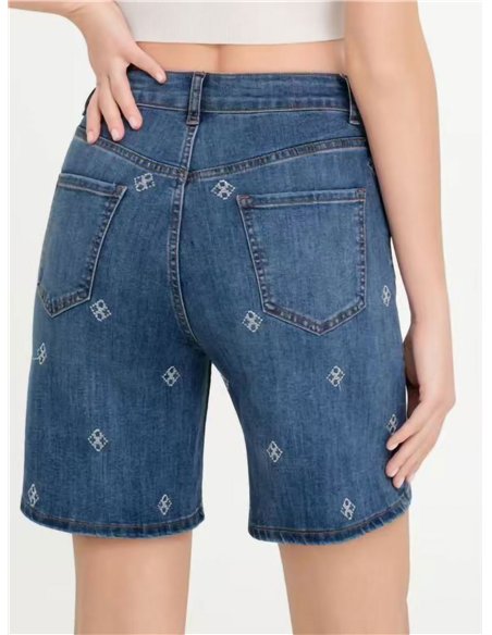 Bermuda denim rombos bordados