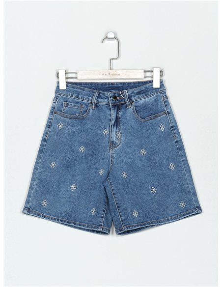 Bermuda denim rombos bordados