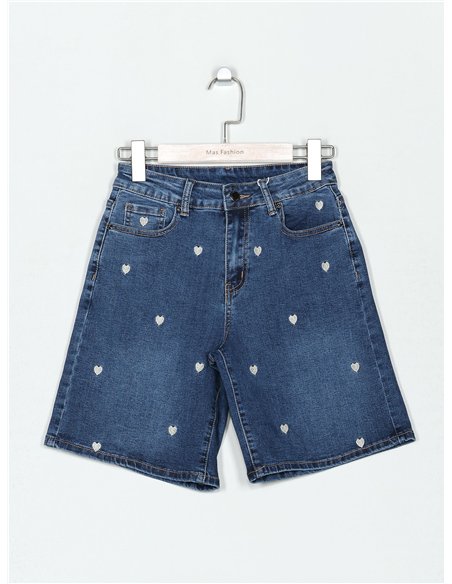 Bermuda denim corazoncitos bordados
