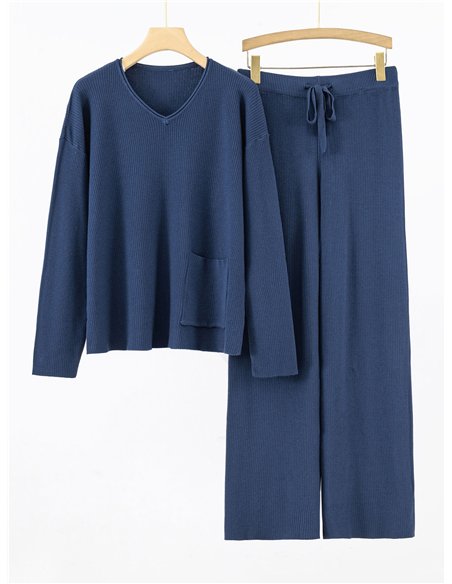 Conjunto Jersey canalé bolsillo + Pantalón