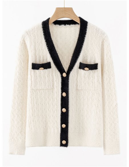 Chaqueta punto soft pelo contraste botones dorados