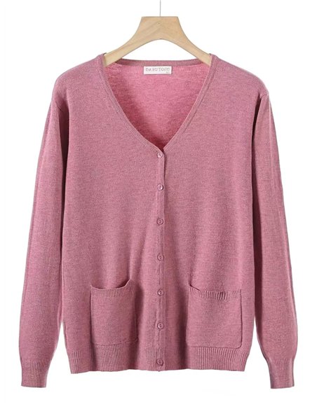 Chaqueta punto básica bolsillos cuello pico talla grande