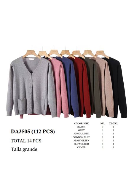 Chaqueta punto básica bolsillos cuello pico talla grande