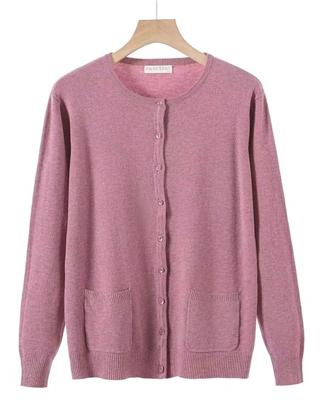 Chaqueta punto básica bolsillos cuello redondo talla grande