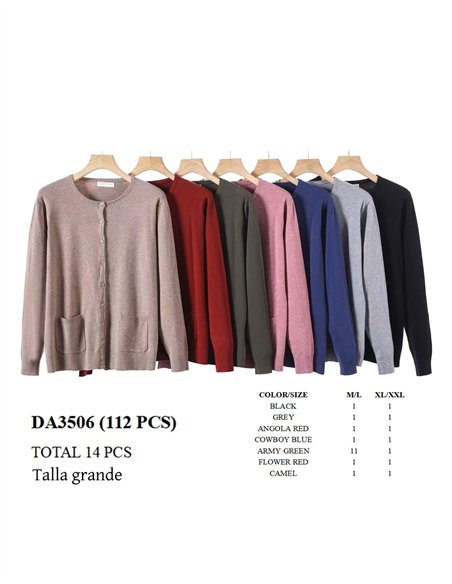 Chaqueta punto básica bolsillos cuello redondo talla grande