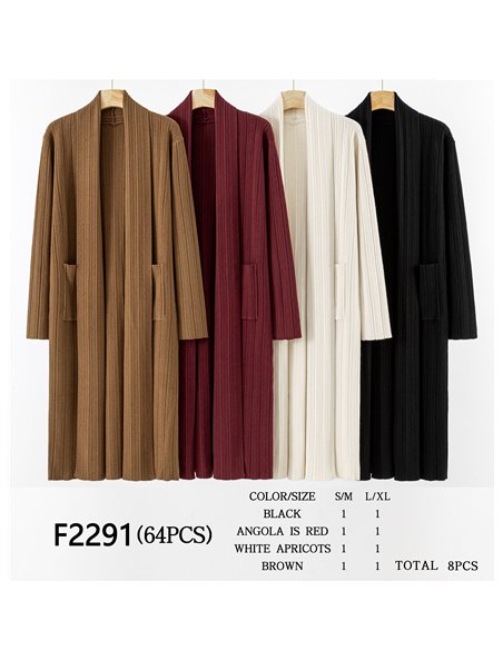 Cárdigan largo canalé bolsillos