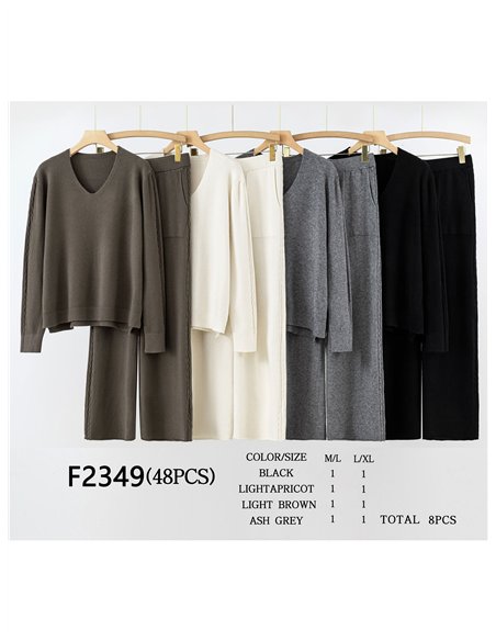 Conjunto Jersey detalle trenzas cuello pico + Pantalón