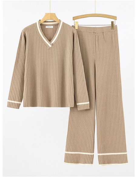 Conjunto Jersey canalé contraste + Pantalón