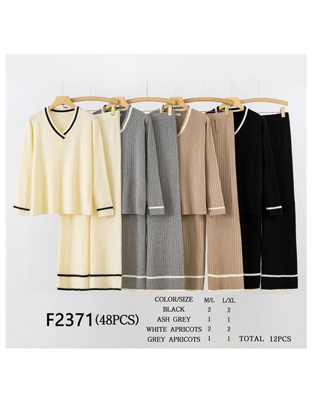 Conjunto Jersey canalé contraste + Pantalón